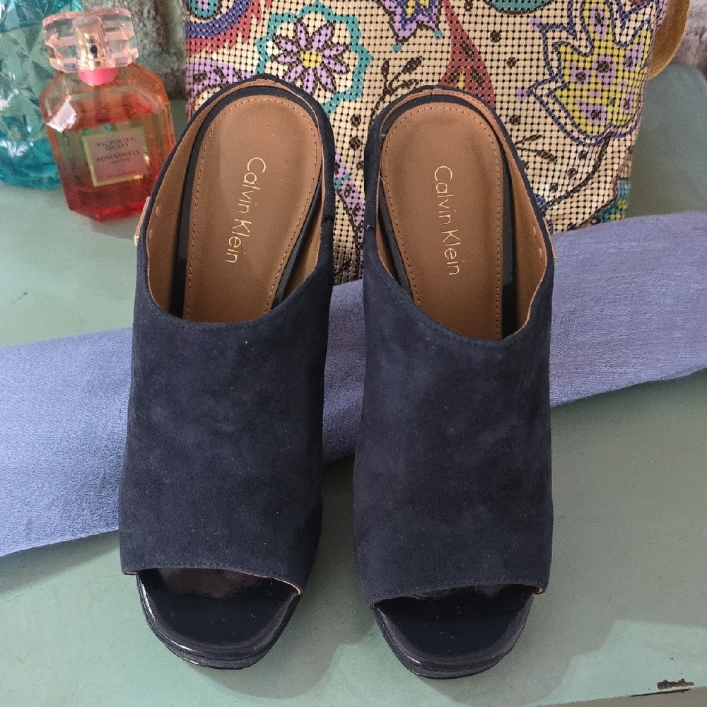 Calvin Klein Collection Navy Suede BEITRIS Mules - Picture 9 of 14